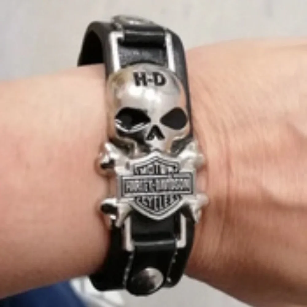 Harley Davidson HD Skull Steel Leather Wristband